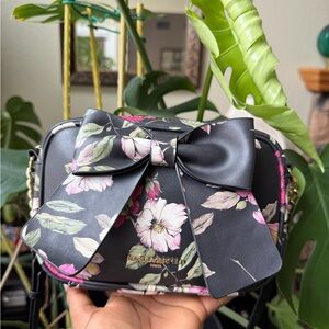 Karl Lagerfeld Black Floral Bow Crossbody Bag with Pink Accents